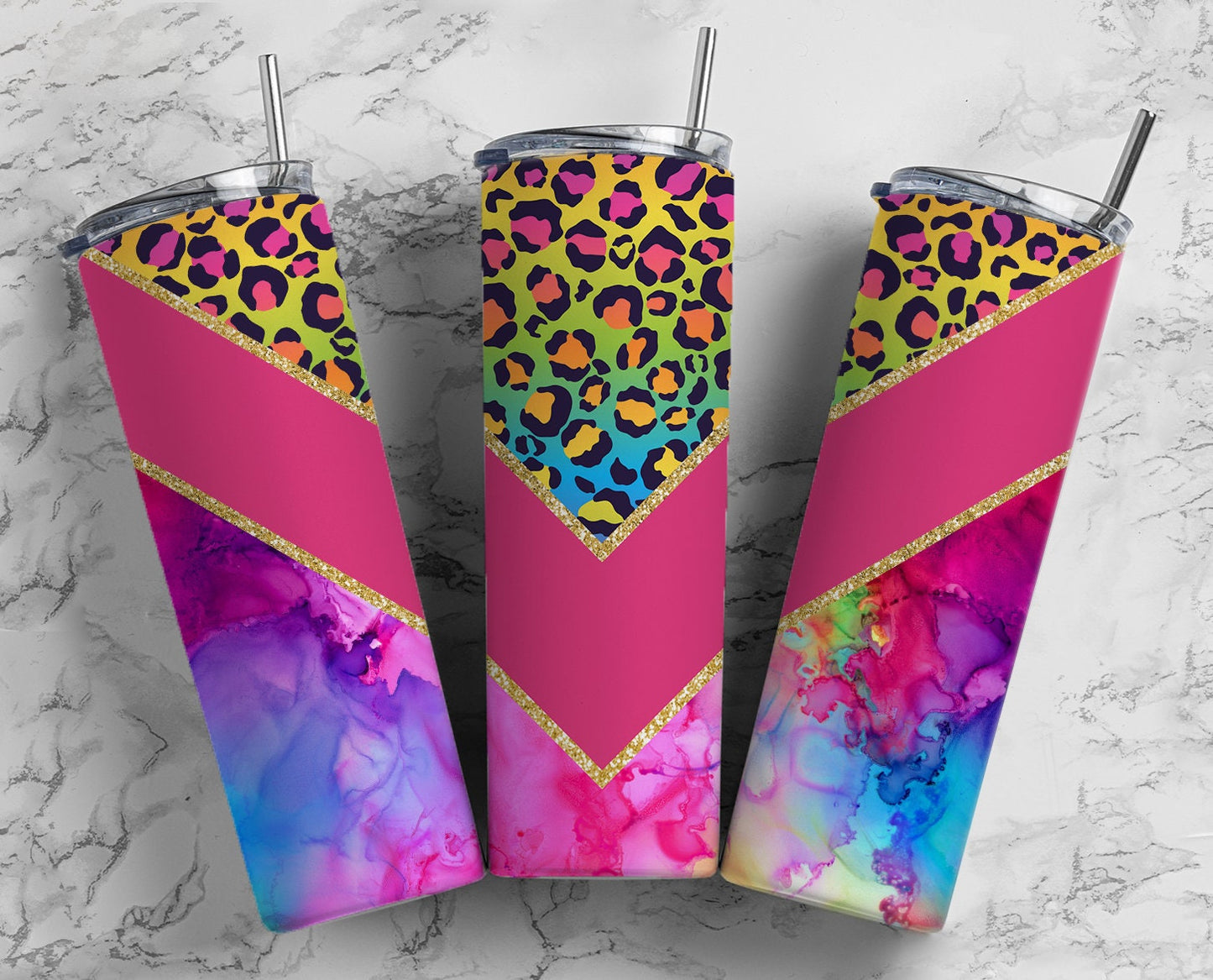 Alcohol Ink 20oz Sublimation Tumbler Designs, Pink Leopard Print V Split 9.2 x 8.3” Straight Skinny Tumbler Wrap PNG 14