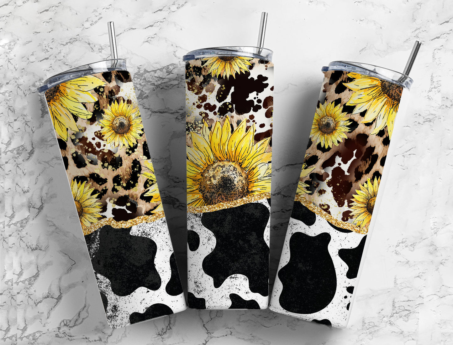 Sunflower Cow 20oz Sublimation Tumbler Designs, Country Western 9.2 x 8.3” Straight Skinny Tumbler Wrap PNG 23