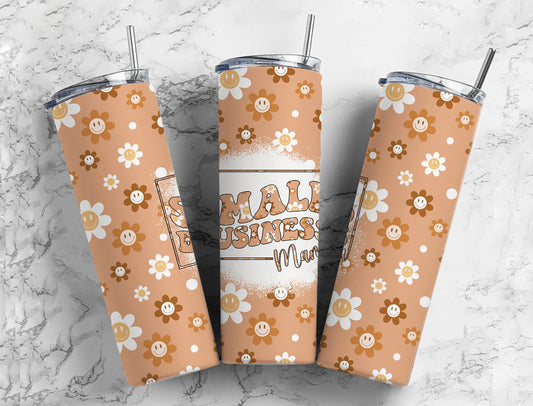 Smiley face floral 20oz Sublimation Tumbler Designs, Small business 9.2 x 8.3” Straight Skinny Tumbler Wrap PNG