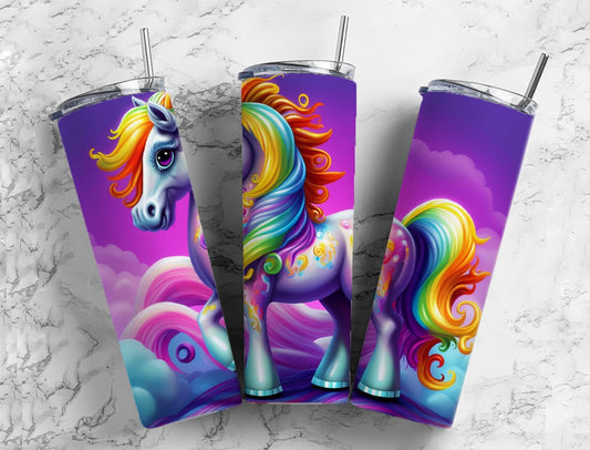 Rainbow horse 20oz Sublimation Tumbler Designs, Colorful pony 9.2 x 8.3” Straight Skinny Tumbler Wrap PNG