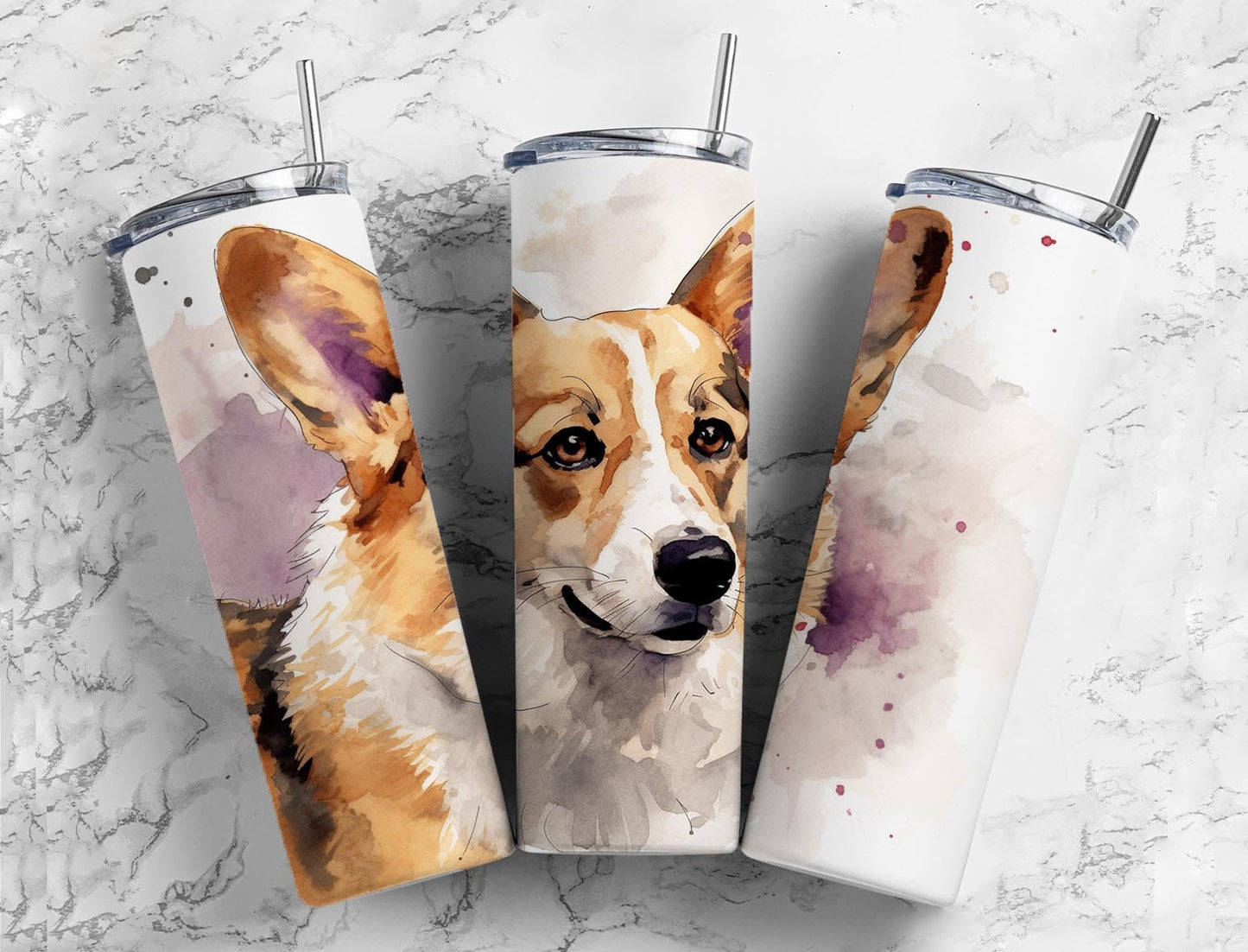 Corgi Dog 20oz Sublimation Tumbler Designs, Neutral 9.2 x 8.3” Straight Skinny Tumbler Wrap PNG