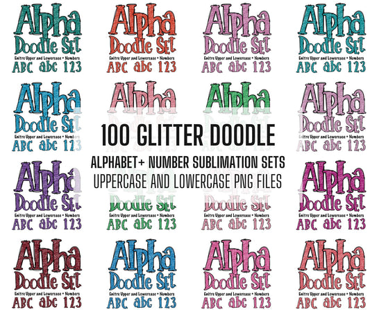 100+ MEGA BUNDLE - Glitter Doodle Letters! Uppercase & Lowercase, Glitter Texture Doodle Alphabet, Sublimation letters, Sublimation PNG