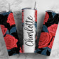 Red rose 20oz Sublimation Tumbler Designs, Dark floral 9.2 x 8.3” Straight Skinny Tumbler Wrap PNG