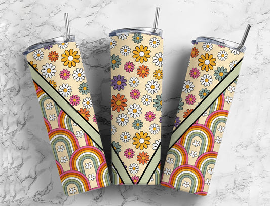 Retro Hippy 20oz Sublimation Tumbler Designs, Rainbow Boho 9.2 x 8.3” Straight Skinny Tumbler Wrap, Aesthetic Tumbler 1