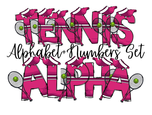 Tennis Doodle Letters Alphabet with Uppercase and Numbers PNG, Alphabet PNG Digital Download