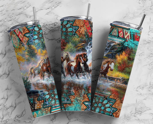 Turquoise Horse 20oz Sublimation Tumbler Designs, Country Western 9.2 x 8.3” Straight Skinny Tumbler Wrap