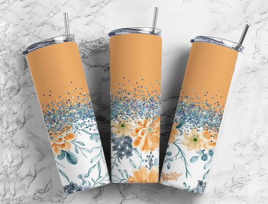 Boho Garden 20oz Sublimation Tumbler Designs, Iridescent Glitter Yellow 9.2 x 8.3” Straight Skinny Tumbler Wrap PNG