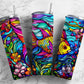 Rainbow ocean 20oz Sublimation Tumbler Designs, Colorful fish 9.2 x 8.3” Straight Skinny Tumbler Wrap PNG