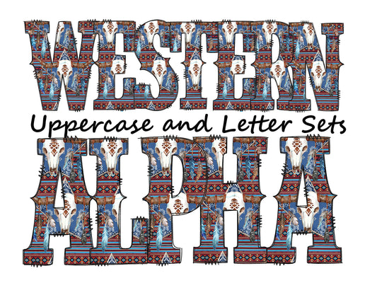 Blue and brown patterned Doodle Letters Western Alphabet, Animal skull Alphabet PNG, Entire Doodle Alphabet Uppercase and Numbers PNG