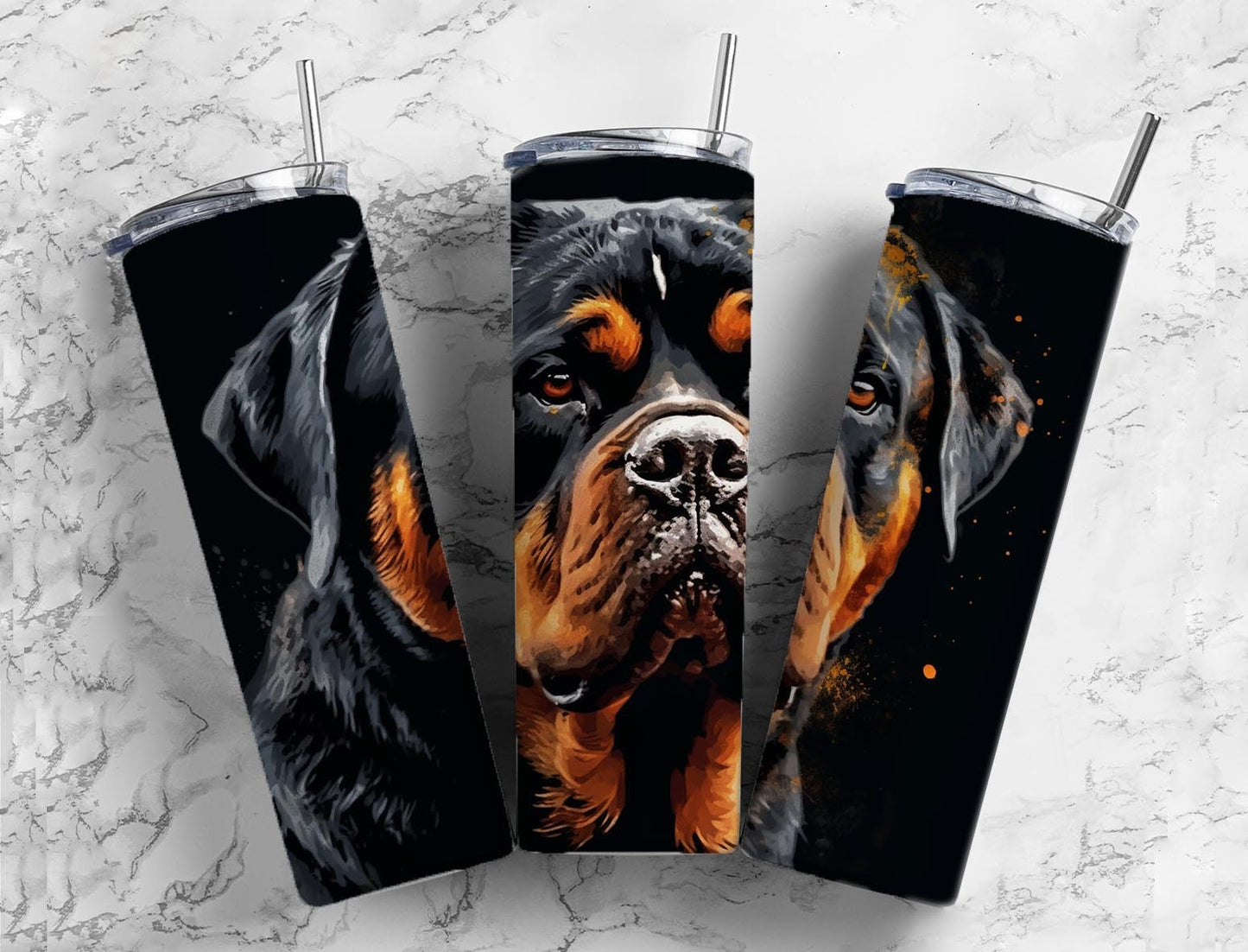 Rottweiler 20oz Sublimation Tumbler Designs, Dark landscape 9.2 x 8.3” Straight Skinny Tumbler Wrap PNG