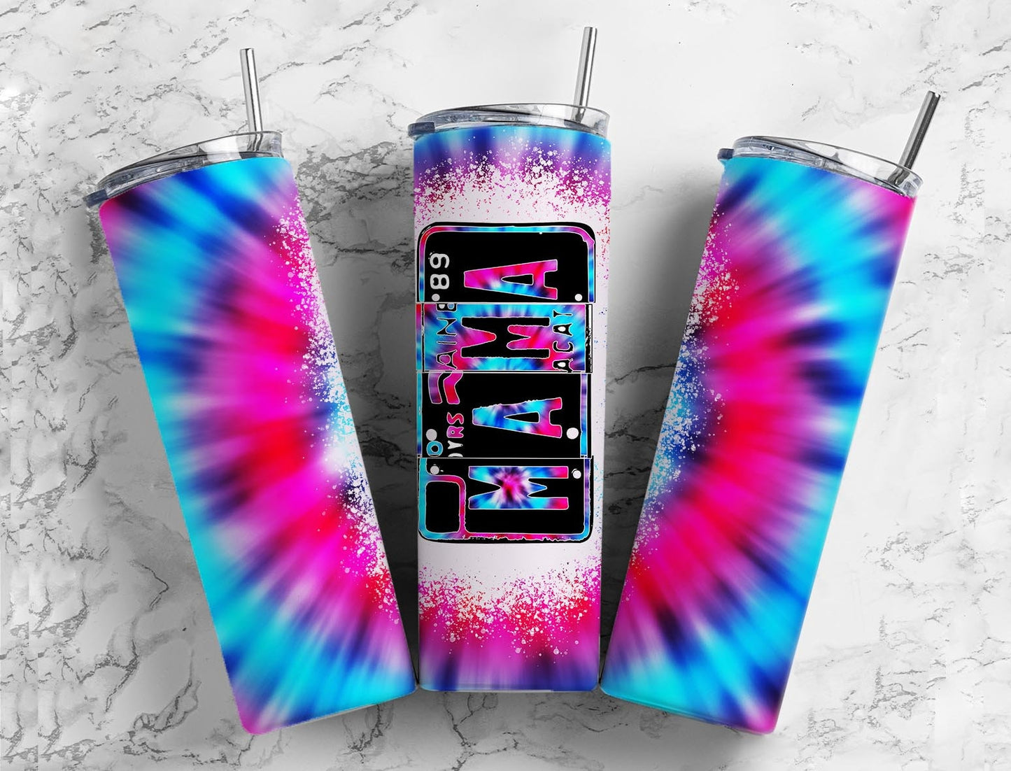 Tie Dye 20oz Sublimation Tumbler Designs, Number Plate9.2 x 8.3” Straight Skinny Tumbler, Tumbler Wrap PNG