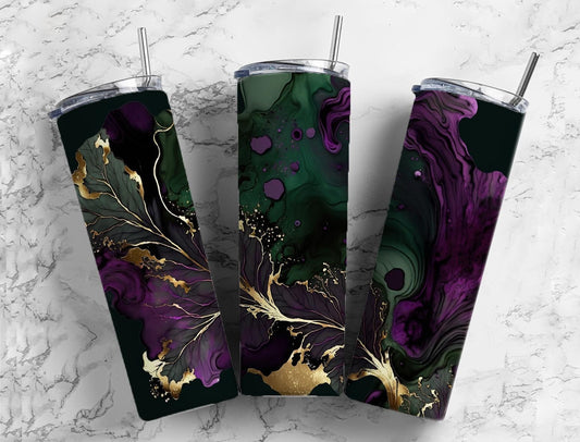 Dark acrylic pour 20oz Sublimation Tumbler Designs, Black and purple 9.2 x 8.3” Straight Skinny Tumbler Wrap PNG