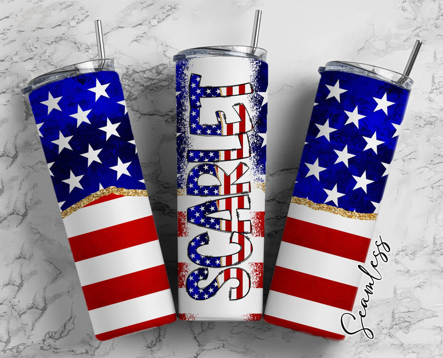 USA Flag Tumbler Wrap with Matching Doodle Letter Alphabet PNG, American Patriot Add your Own name 20oz Tumbler, Alpha Set PNG 105