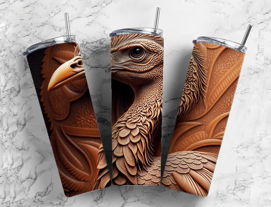 Tooled leather ostrich 20oz Sublimation Tumbler Designs, Engraved leather 9.2 x 8.3” Straight Skinny Tumbler Wrap PNG