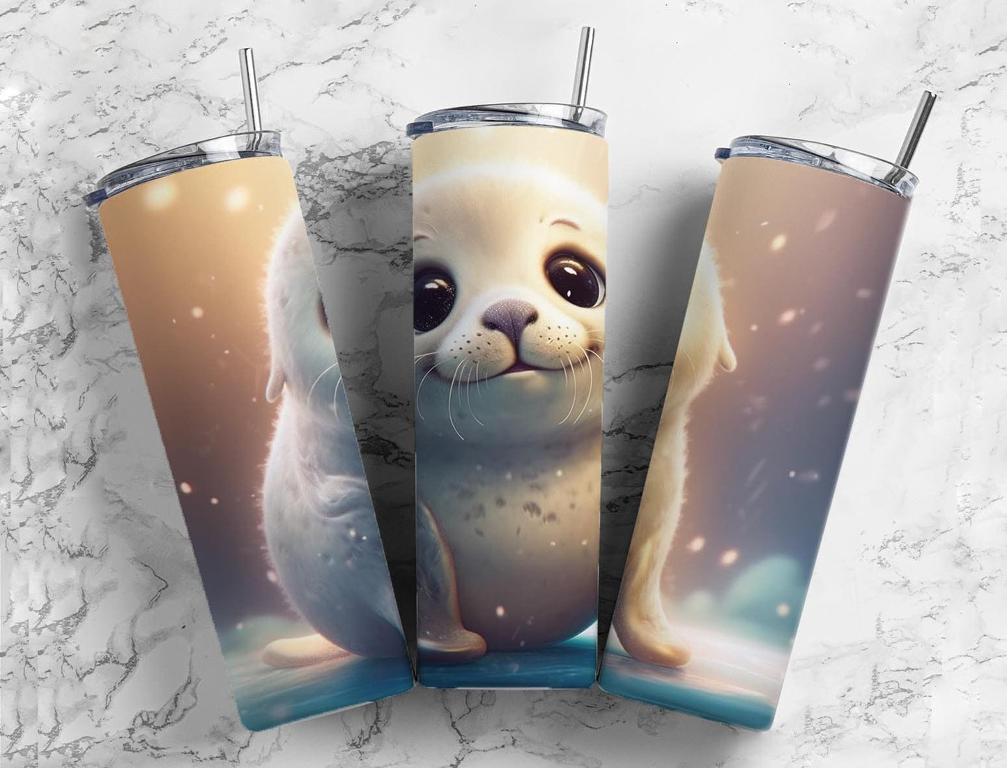 Cartoon seal 20oz Sublimation Tumbler Designs, Baby seal 9.2 x 8.3” Straight Skinny Tumbler Wrap PNG