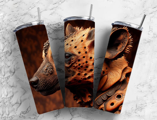 Tooled leather hyena Tumbler Designs, Engraved leather 9.2 x 8.3” Straight Skinny Tumbler Wrap PNG