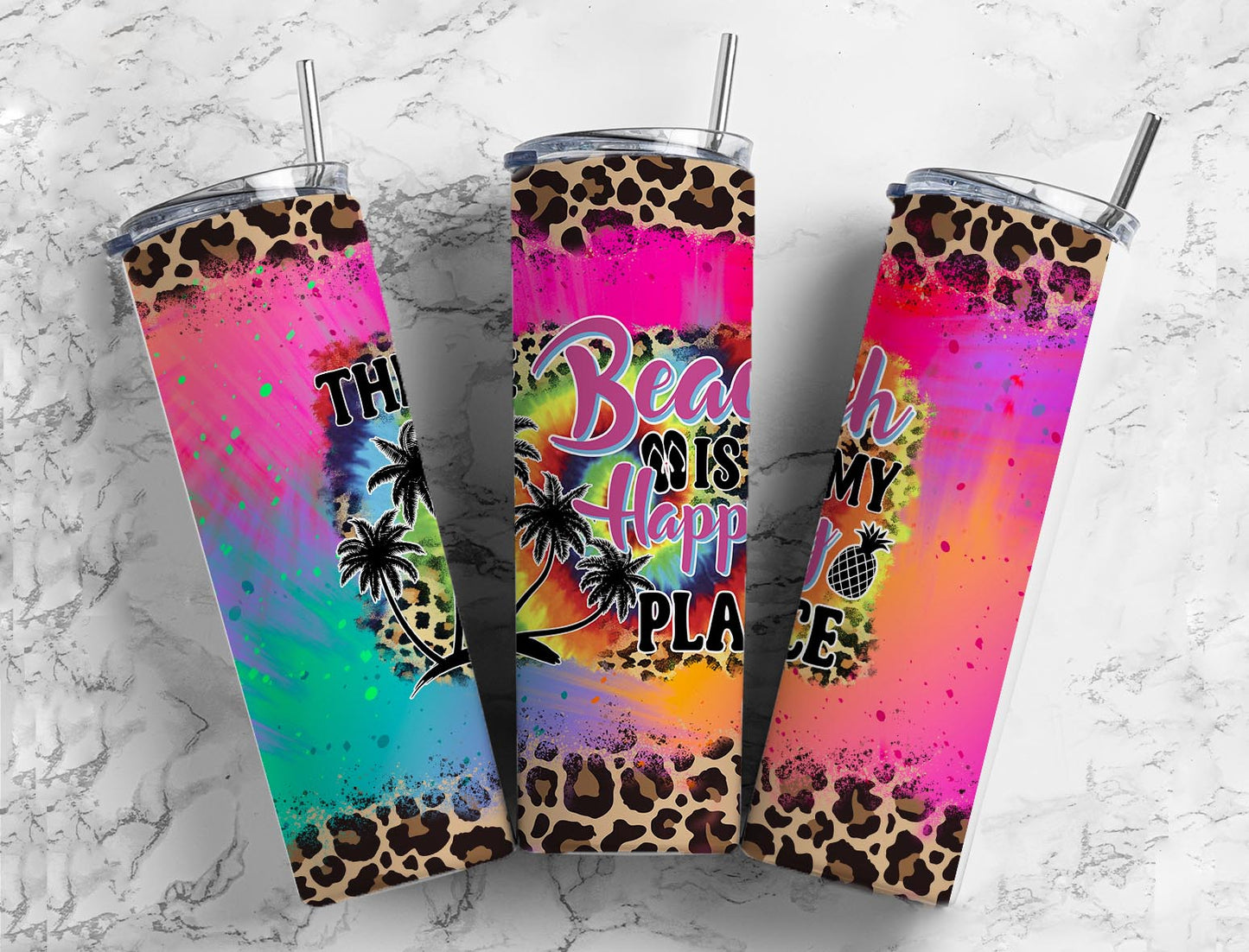 The Beach is a Happy Place 20oz Sublimation Tumbler Designs, Leopard Beach 9.2 x 8.3”  Tumbler Png, Digital Download