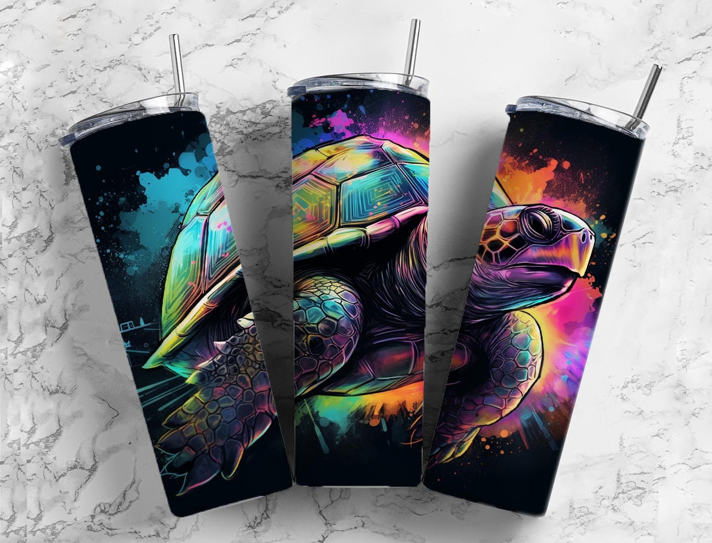 Sea turtle 20oz Sublimation Tumbler Designs, Paint splatter 9.2 x 8.3” Straight Skinny Tumbler Wrap PNG