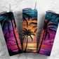 Beach sunset 20oz Sublimation Tumbler Designs, Ocean palm trees 9.2 x 8.3” Straight Skinny Tumbler Wrap PNG