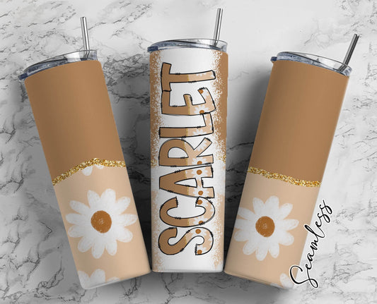 Boho Daisy Tumbler Wrap with Matching Doodle Letter Alphabet PNG, Floral Aesthetic Add your Own name 20oz Tumbler, Retro Alpha Set PNG 41