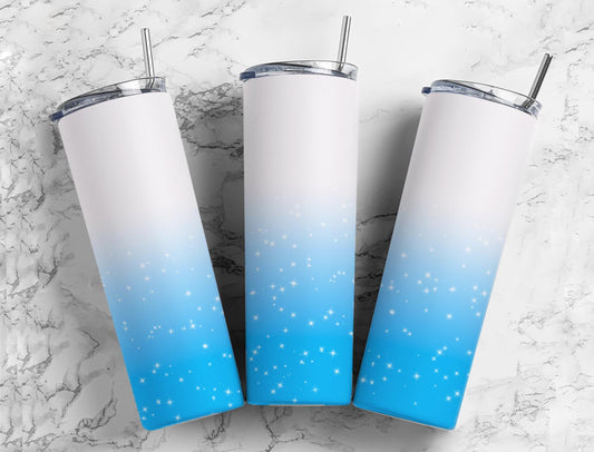 Blue Sparkle Ombre 20oz Sublimation Tumbler Designs, Minimalist Gradient 9.2 x 8.3” Straight Skinny Tumbler Wrap PNG