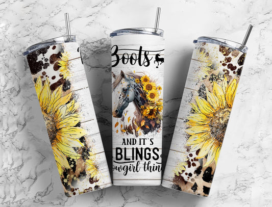 Boots Blings 20oz Sublimation Tumbler Designs, Sunflower Horse 9.2 x 8.3”  Tumbler Png, Digital Download