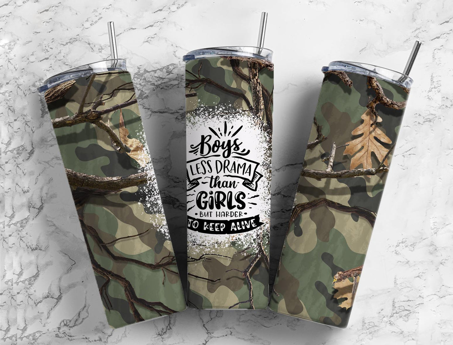 Boys Less Drama than Girls 20oz Sublimation Tumbler Designs, Camouflage 9.2 x 8.3”  Tumbler Png, Digital Download