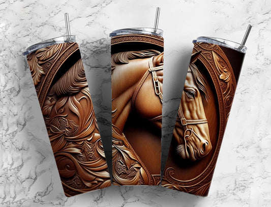 Tooled leather horse 20oz Sublimation Tumbler Designs, country western 9.2 x 8.3” Straight Skinny Tumbler Wrap