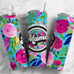 Mama Floral 20oz Sublimation Tumbler Designs,Pink and Turquoise Flower 9.2 x 8.3” Straight Skinny Tumbler Wrap PNG, Sublimation Design PNG