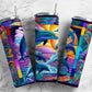 Dolphin 20oz Sublimation Tumbler Designs, Rainbow Patchwork Quilt 9.2 x 8.3” Straight Skinny Tumbler, Tumbler Wrap PNG