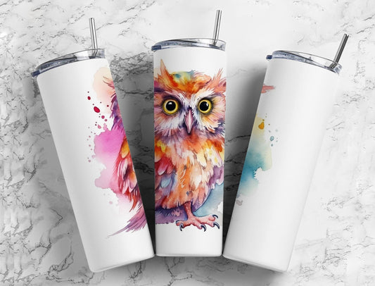 colorful owl 20oz Sublimation Tumbler Designs, paint splatter 9.2 x 8.3” Straight Skinny Tumbler Wrap PNG