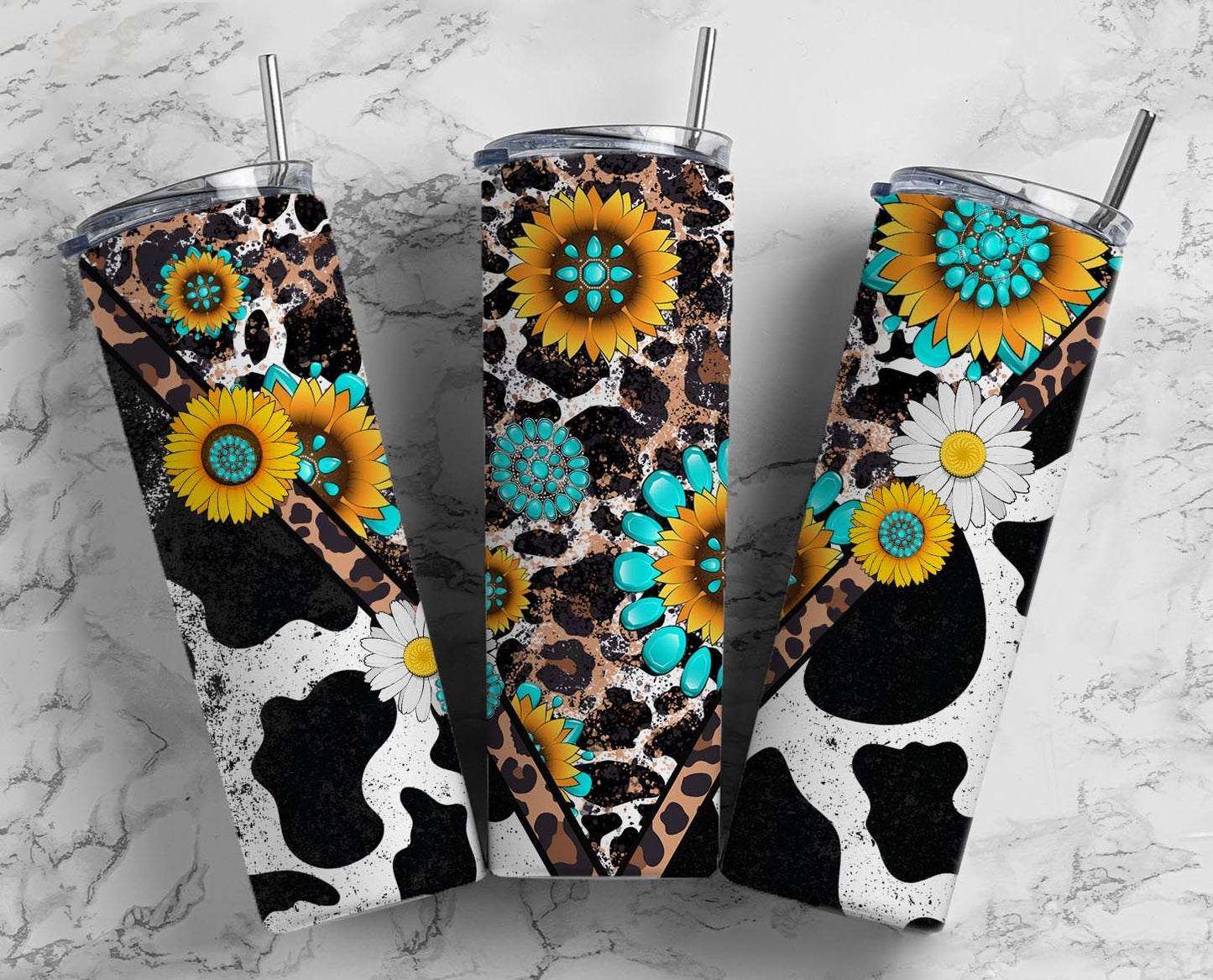 Sunflower Gem 20oz Sublimation Tumbler Designs, Country Western 9.2 x 8.3” Straight Skinny Tumbler Wrap, Western Tumbler PNG, Cow Tumbler