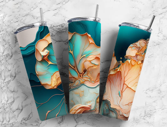 Blue and gold 20oz Sublimation Tumbler Designs, Acrylic pour 9.2 x 8.3” Straight Skinny Tumbler Wrap PNG (1)