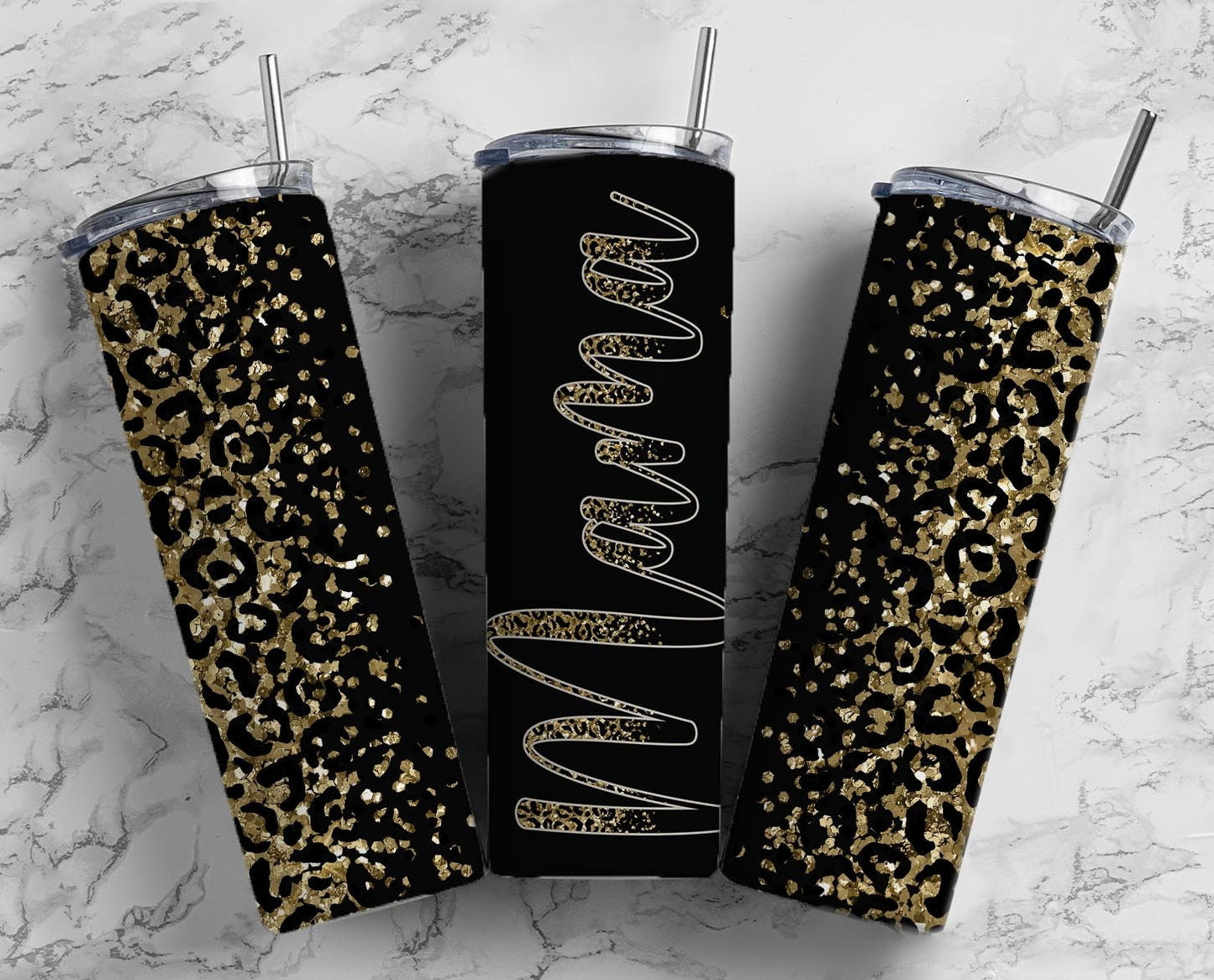 Black Leopard Mom 20oz Sublimation Tumbler Designs, Mama Gold Glitter 9.2 x 8.3” Straight Skinny Tumbler Wrap, 1 Snowflake Tumbler