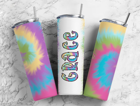 Tie Dye Doodle Letter + Matching Tumbler Template, Doodle Alphabet Font PNG, 20 oz Tumbler, Sublimation Designs, Tye Die, TieDye, TyeDie