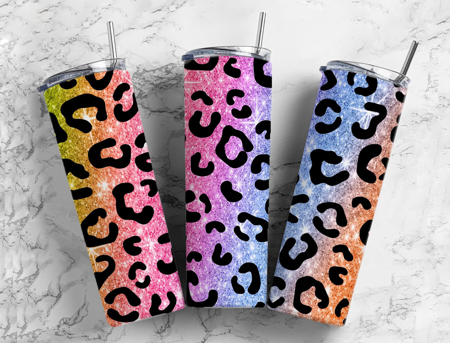 Sparkle glitter 20oz Sublimation Tumbler Designs, leopard print 9.2 x 8.3” Straight Skinny Tumbler Wrap PNG