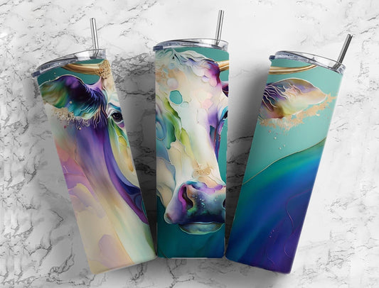 Cow 20oz Sublimation Tumbler Designs, Alcohol Ink Watercolor 9.2 x 8.3” Straight Skinny Tumbler, Tumbler Wrap PNG