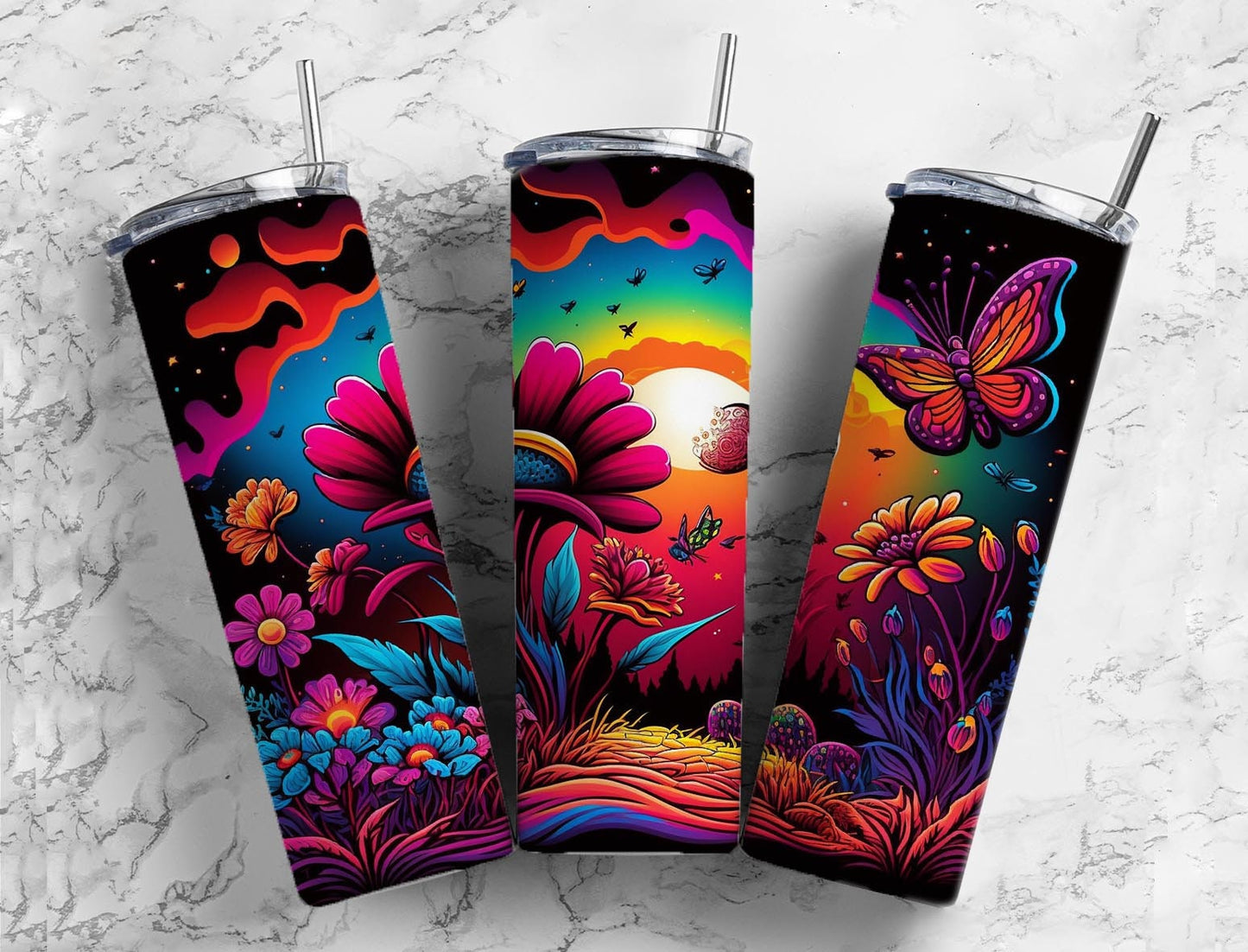 Sunset Planet 20oz Sublimation Tumbler Designs, Dimension Life 9.2 x 8.3” Straight Skinny Tumbler, Tumbler Wrap PNG