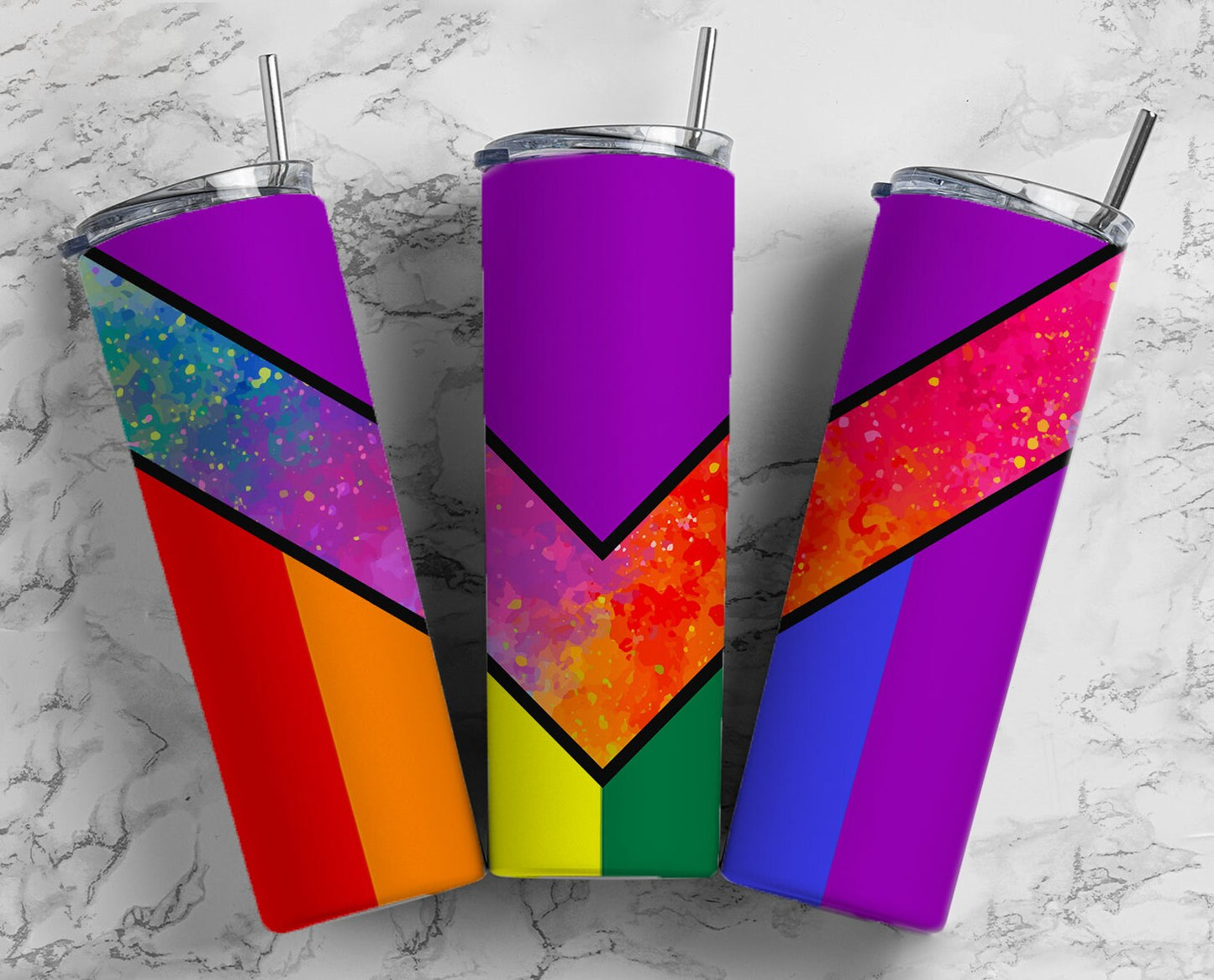 Rainbow Glitter Bright 20oz Sublimation Tumbler Designs, Fluro Rainbow 9.2 x 8.3” Straight Skinny Tumbler Wrap PNG 4