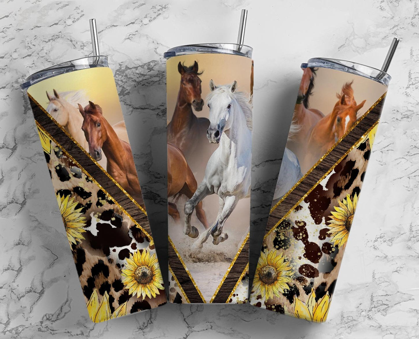 Sunflower Horse 20oz Sublimation Tumbler Designs, Aztec Western 9.2 x 8.3” Straight Skinny Tumbler Wrap PNG, Southwest tumbler