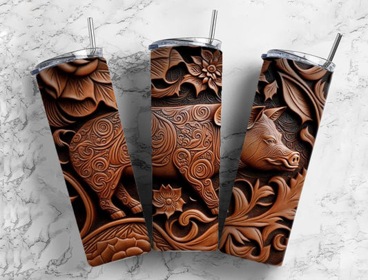 Tooled leather Pig 20oz Sublimation Tumbler Designs, country western 9.2 x 8.3” Straight Skinny Tumbler Wrap