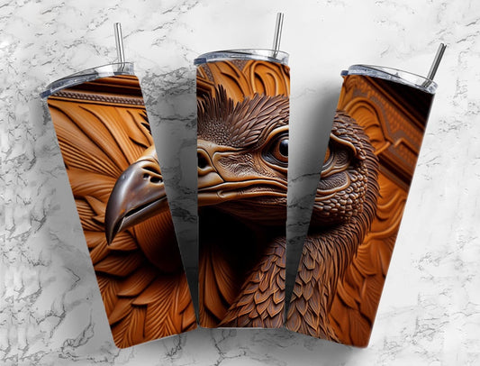 Tooled leather emu 20oz Sublimation Tumbler Designs, Engraved leather 9.2 x 8.3” Straight Skinny Tumbler Wrap PNG