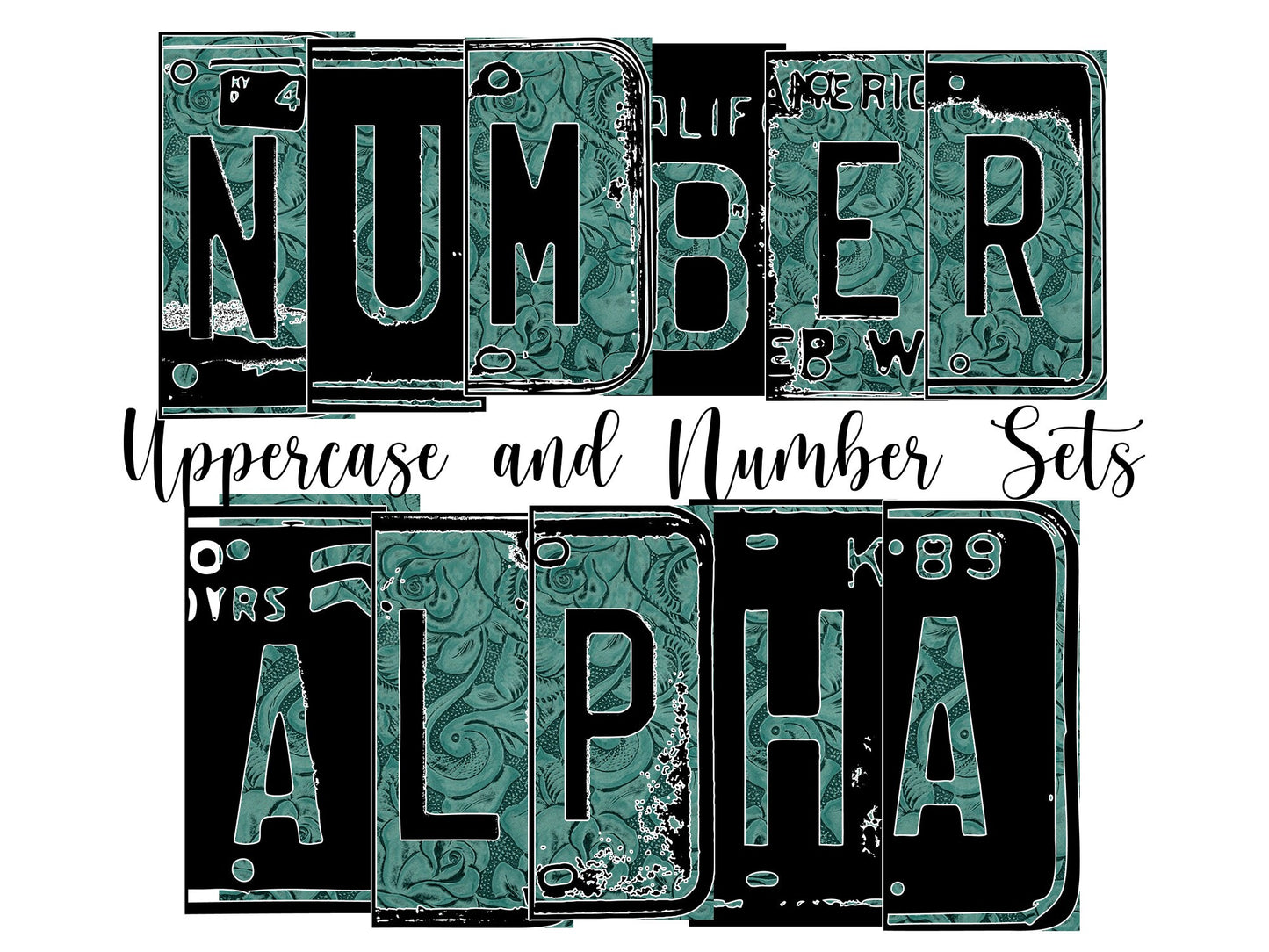 Tooled Leather Number Plate Alphabet Uppercase Numbers PNG, Teal Country Alphabet PNG Digital Download