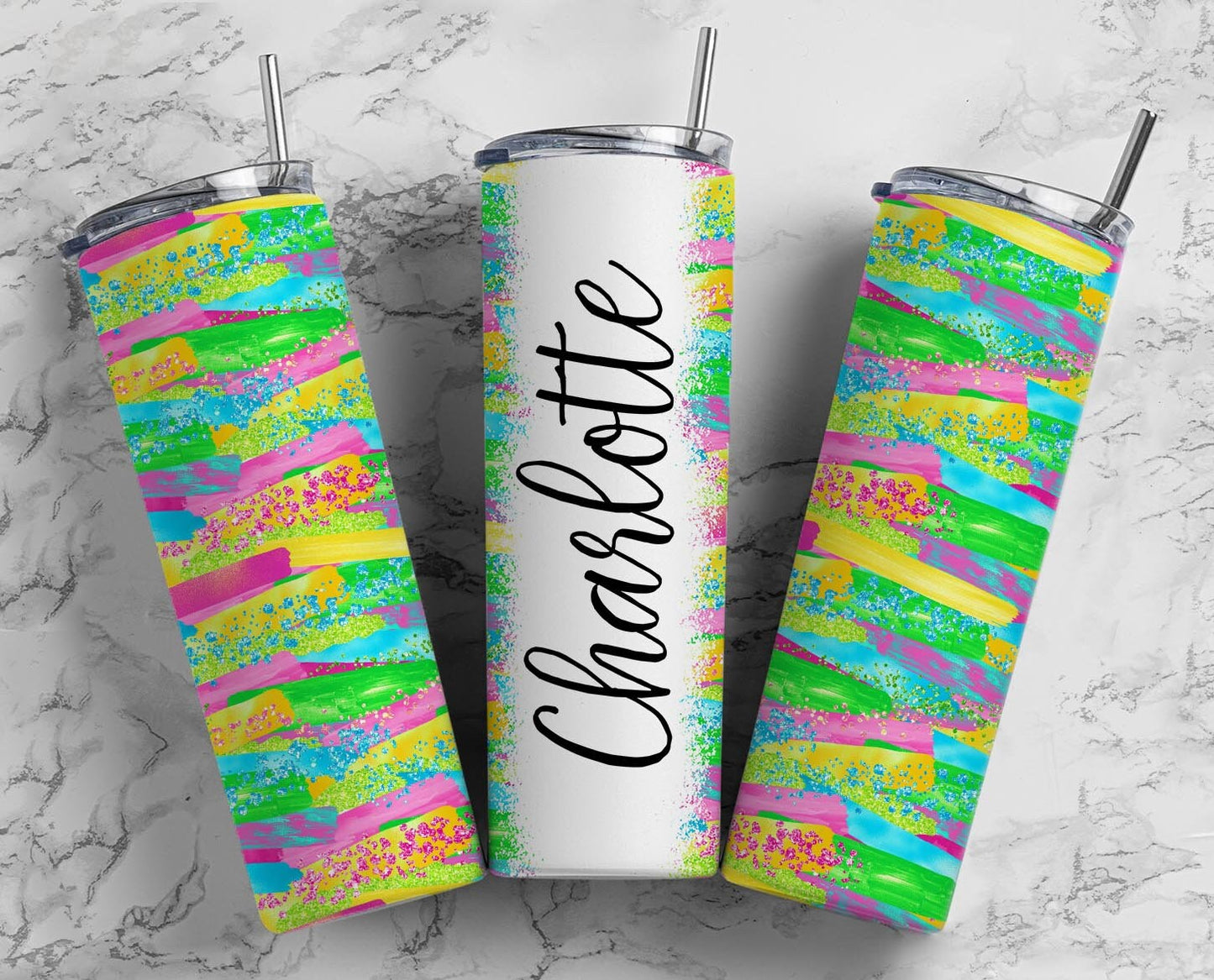 Rainbow Stroke 20oz Sublimation Tumbler Designs, Paint Green 9.2 x 8.3” Straight Skinny Tumbler, PNG