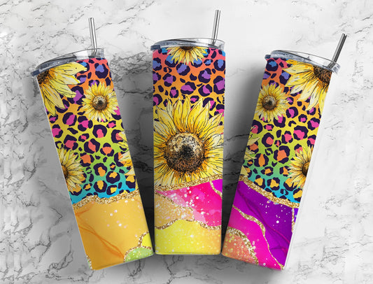 Sunflower Rainbow 20oz Sublimation Tumbler Designs, Leopard 9.2 x 8.3” Straight Skinny Tumbler Wrap PNG, Agate, Alcohol Ink, Tie Dye 25