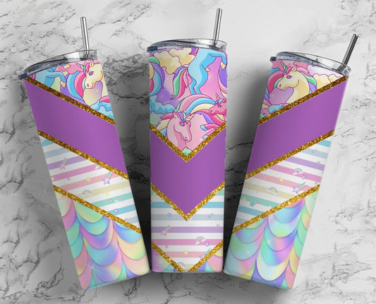 Rainbow Unicorn 20oz Sublimation Tumbler Designs, Pastel Girl 9.2 x 8.3” Straight Skinny Tumbler Wrap