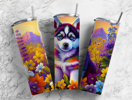 alcohol Ink Husky 20oz Sublimation Tumbler Designs, Nature Puppy 9.2 x 8.3” Straight Skinny Tumbler Wrap PNG, Sublimation Design PNG