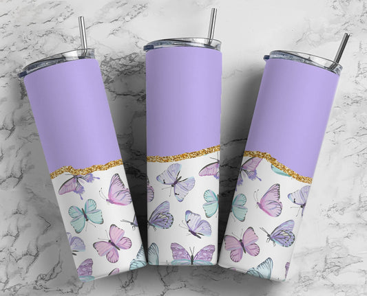 Purple Flower 20oz Sublimation Tumbler Designs, AestheticFloral 9.2 x 8.3” Straight Skinny Tumbler Wrap PNG, Gold Agate 182