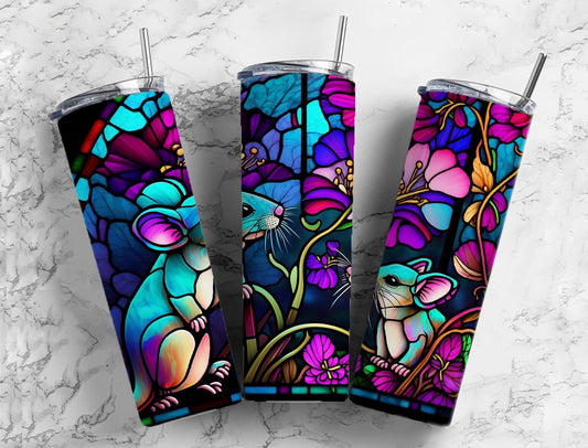 Stained Glass Mouse 20oz Sublimation Tumbler Designs, Rainbow neon 9.2 x 8.3” Straight Skinny Tumbler Wrap