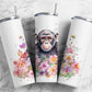 Chimpanzee monkey 20oz Sublimation Tumbler Designs, watercolor floral 9.2 x 8.3” Straight Skinny Tumbler Wrap PNG